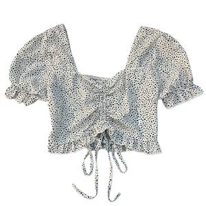 Polka Dotted Puff Sleeve Crop Top